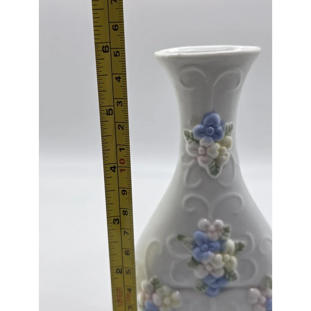 vintage porcelain basket And Vase With Beautiful Blue Pink Yellow Flowers